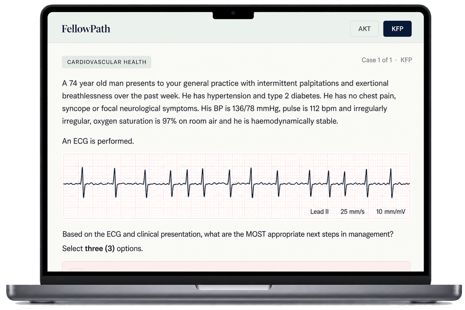 FellowPath KFP question interface on MacBook